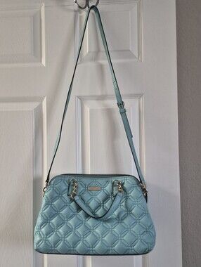 Kate Spade light blue quilted leather satchel with gold hardware Medium Size